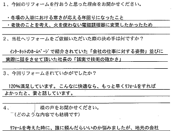 福井市　浴室・キッチン入替Y様の声